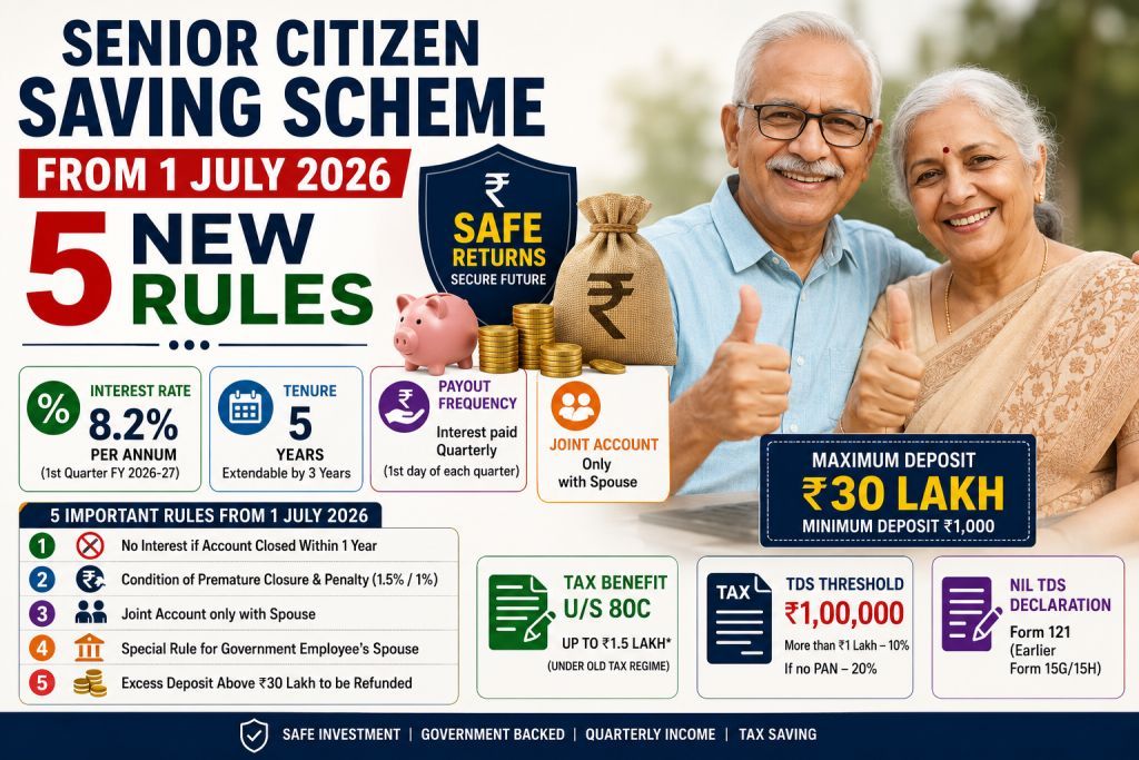 Senior Citizen Savings Scheme (SCSS) from 1 July 2026: 5 New Rules, Interest Rate, Eligibility & TDS Explained